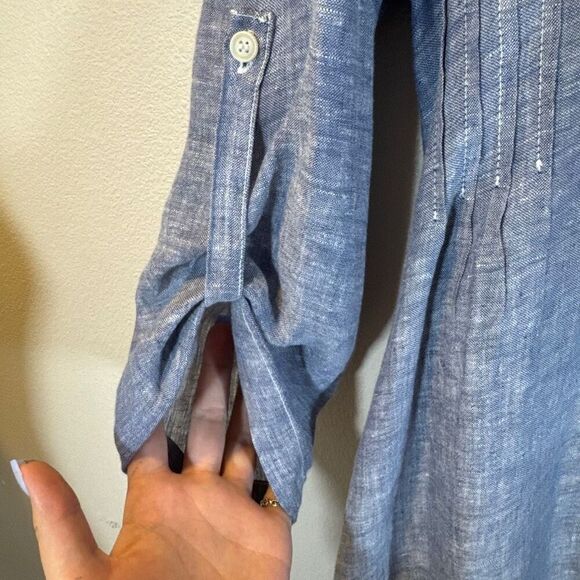 CP Shades Regina 100% Linen Collarless Pleated Bodice Tunic Top Women's Small - Picture 5 of 12